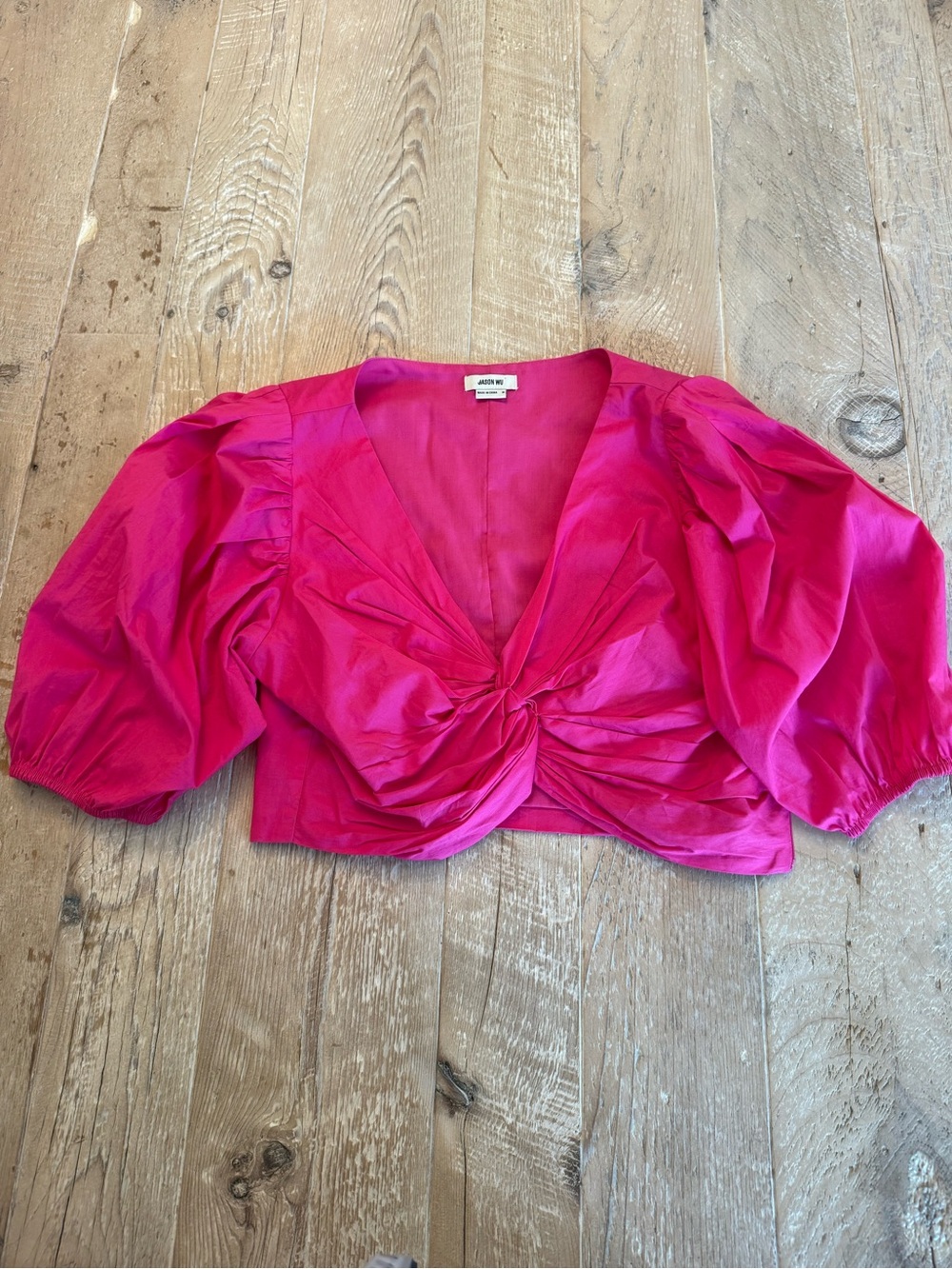 Jason Wu Hot Pink Twist-Front Puff Sleeve Crop Top M